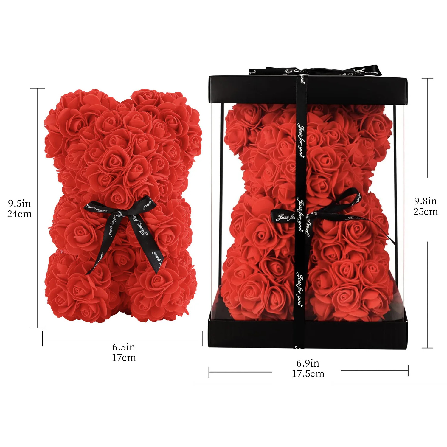 Wholesale Christmas Valentines Day 25cm Preserved Foam Flower Teddy Rose Bear with Box Set Gift for Women Girls