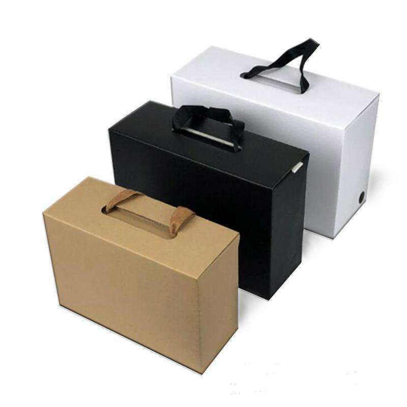 Wholesale LOW MOQ Custom Corrugated Cardboard Handbag Packaging Clothing Underwear Shoe Box With Ribbon Handle