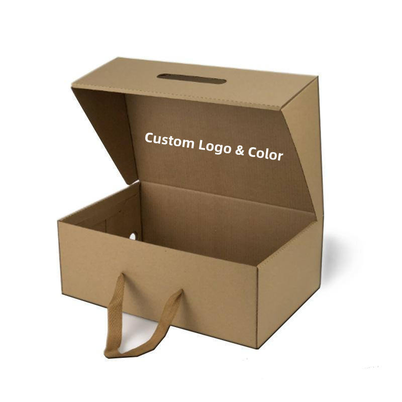 Wholesale LOW MOQ Custom Corrugated Cardboard Handbag Packaging Clothing Underwear Shoe Box With Ribbon Handle