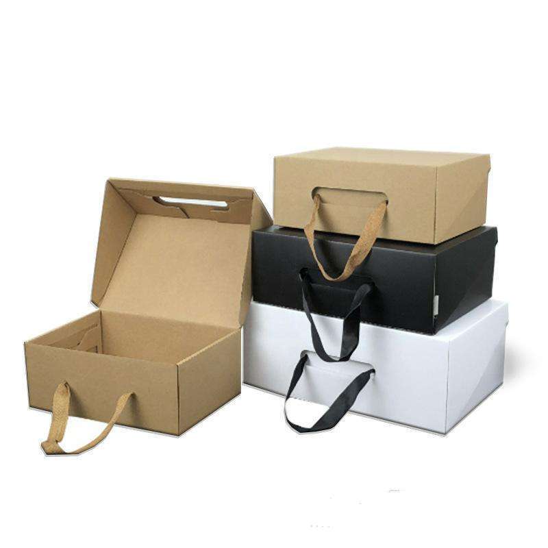 Wholesale LOW MOQ Custom Corrugated Cardboard Handbag Packaging Clothing Underwear Shoe Box With Ribbon Handle