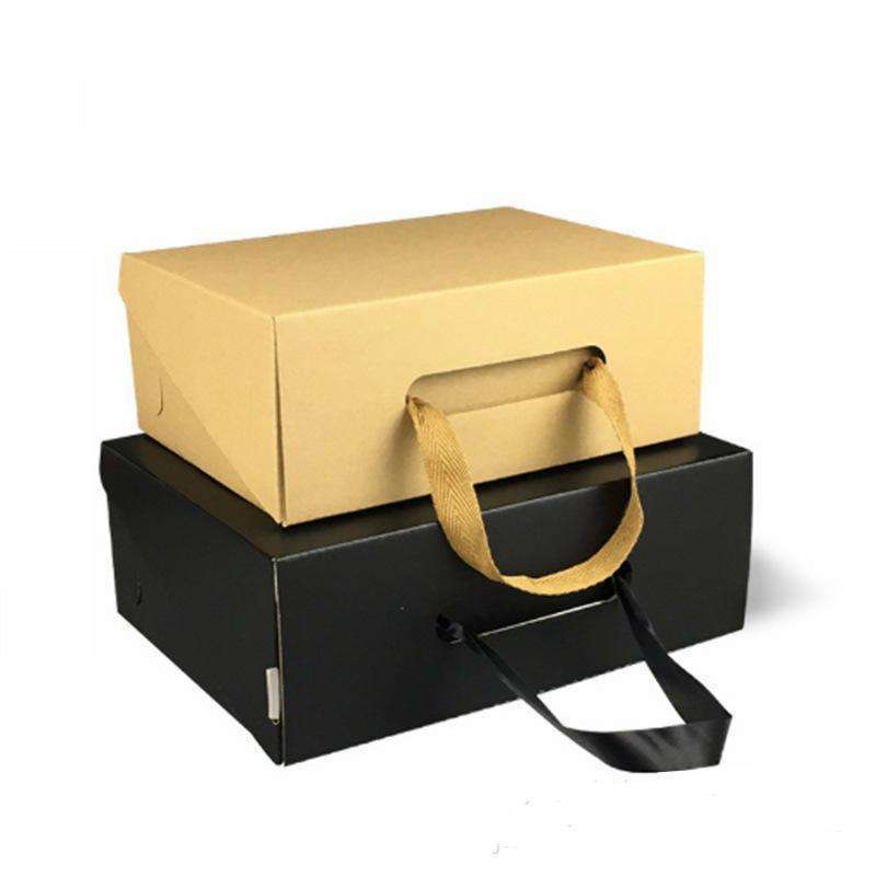 Wholesale LOW MOQ Custom Corrugated Cardboard Handbag Packaging Clothing Underwear Shoe Box With Ribbon Handle