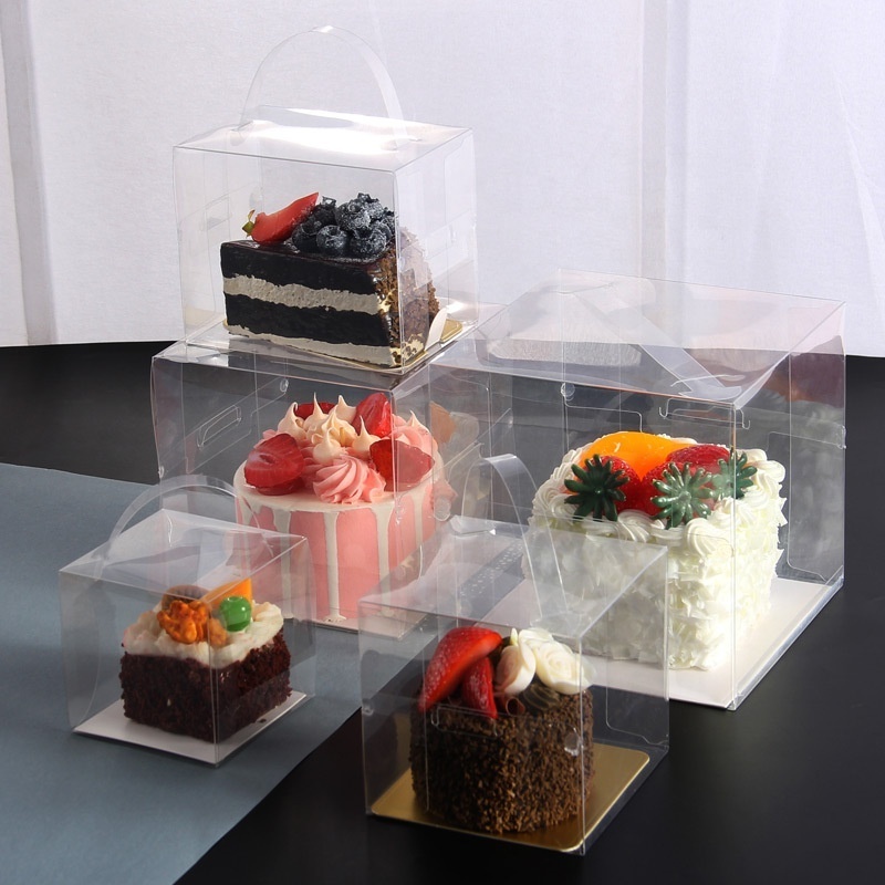 Custom LOW Luxury Birthday Four-inch Clear Box Portable Transparent Disposable Small Baking Plastic Pastry Desert Cake Packaging