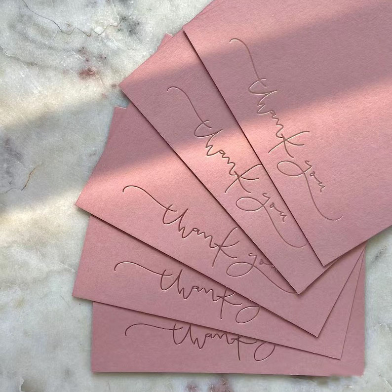 Holiday Gift Greeting Card Set Luxury Gold Hot Stamping Foil Half Fold Pink Thank You Paper Card