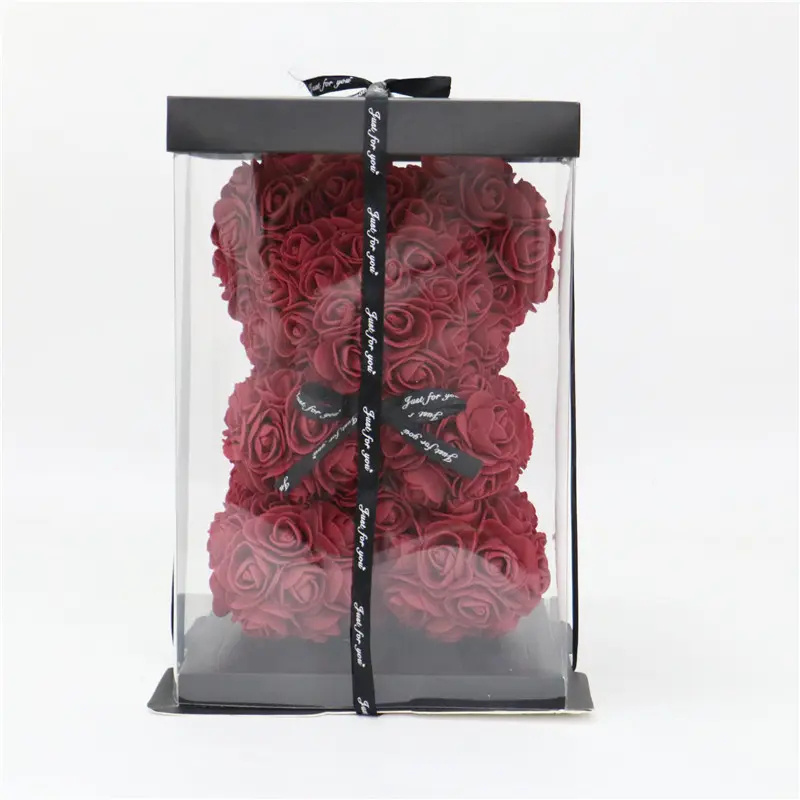 Wholesale Christmas Valentines Day 25cm Preserved Foam Flower Teddy Rose Bear with Box Set Gift for Women Girls