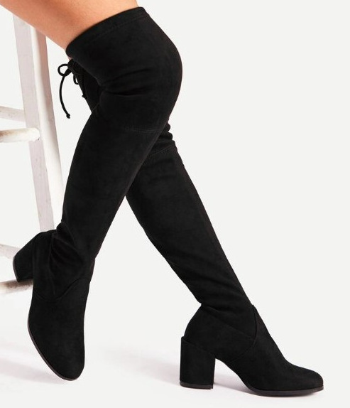 Fashion Sexy Stretch Faux Suede Thick Sole Over The Knee Boots Thigh High Heel Boots