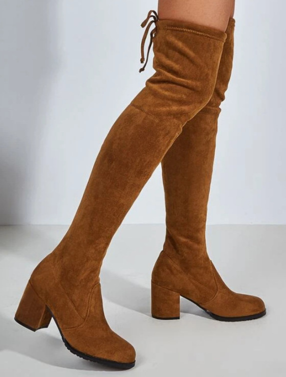 Fashion Sexy Stretch Faux Suede Thick Sole Over The Knee Boots Thigh High Heel Boots