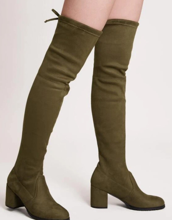 Fashion Sexy Stretch Faux Suede Thick Sole Over The Knee Boots Thigh High Heel Boots