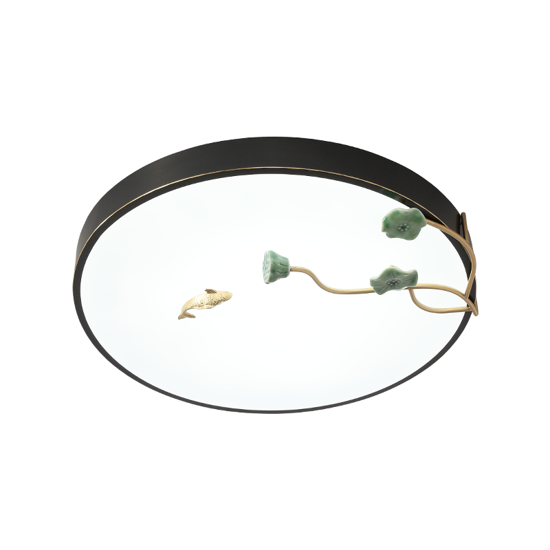 High quality home interior lighting Round Chinese style black rub gold (lotus seed) ceiling light