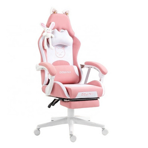 Pink Cute Gaming Chair with Cat Ears Ergonomic Computer Chair with Footrest Reclining PC Game Chair for Girl Teen Kids