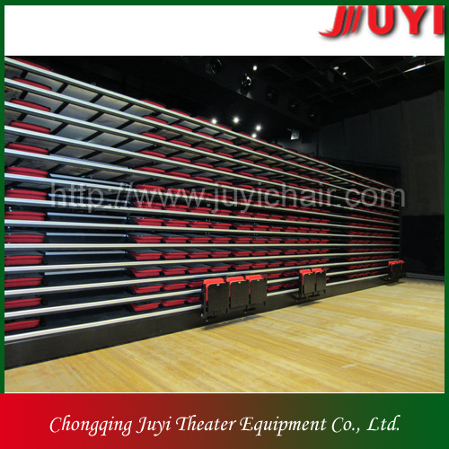 JY-780 telescopic seating system wooden armrest chair bleachers with chrome metal chair legs feet Telescopic bleachers