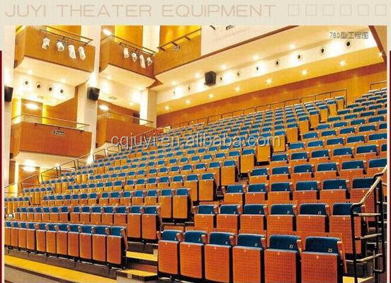 JY-780 telescopic seating system wooden armrest chair bleachers with chrome metal chair legs feet Telescopic bleachers