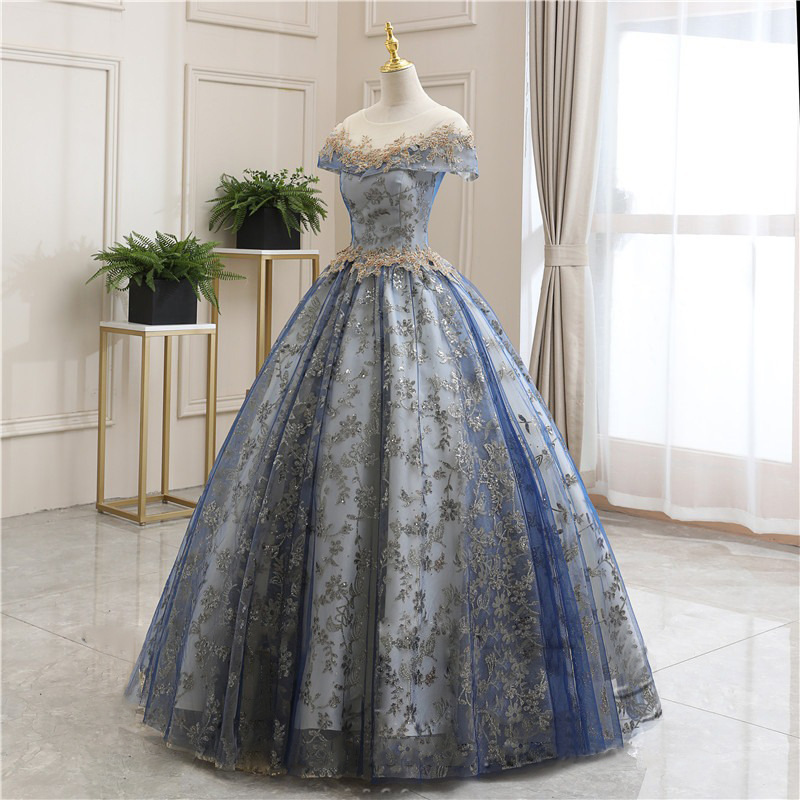 New Lace Floral Tulle Ball Gown Exquisite Appliques Puffy Sequined Vestido Longo Festa 2023 Classic Simple Quinceanera Dresses