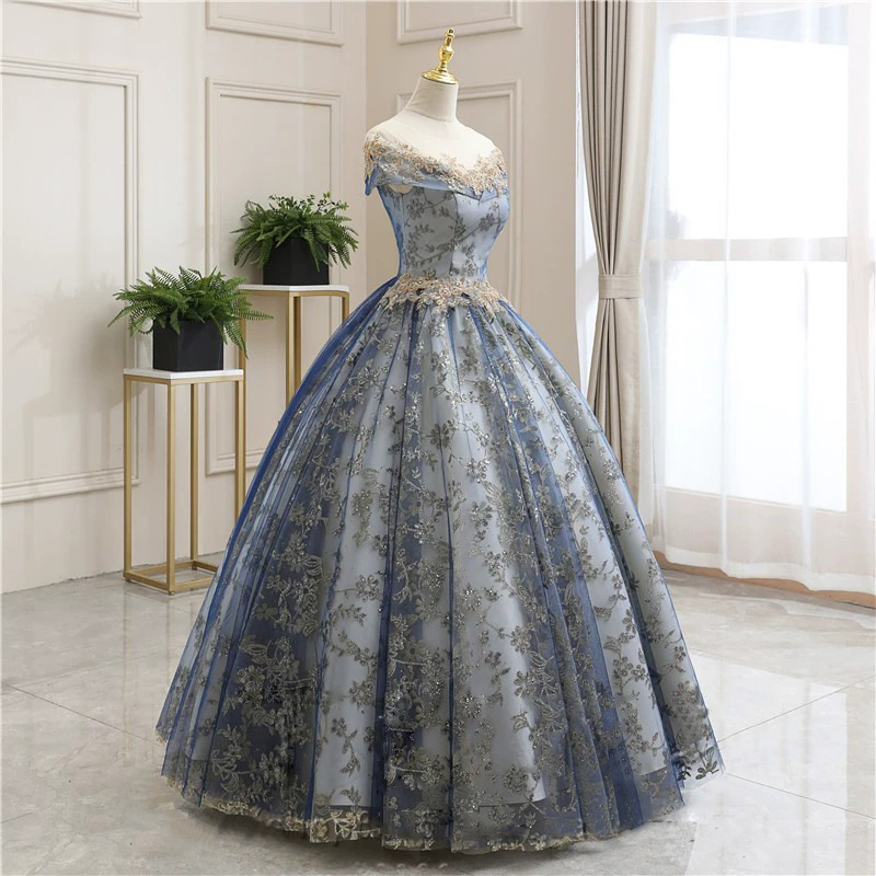 New Lace Floral Tulle Ball Gown Exquisite Appliques Puffy Sequined Vestido Longo Festa 2023 Classic Simple Quinceanera Dresses