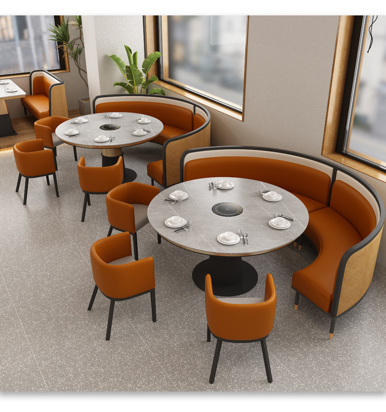 Restaurant furniture Solid marble dining table chairs set Hot pot high quality table booth seat supplier