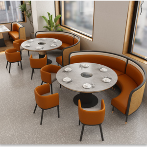 Restaurant furniture Solid marble dining table chairs set Hot pot high quality table booth seat supplier