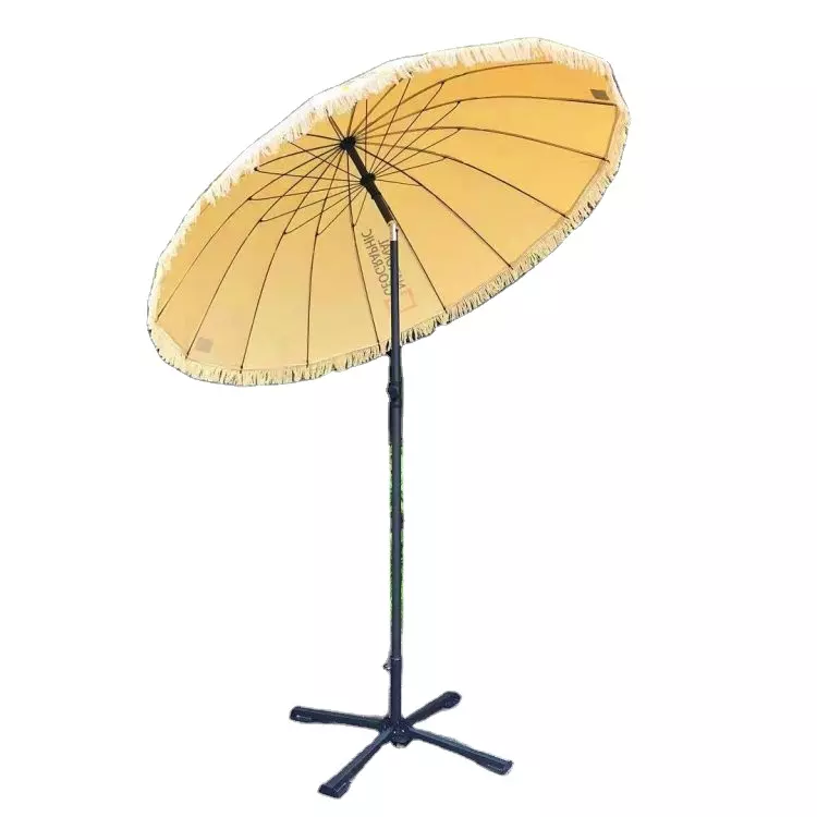 JXT Stock 16k Fiber Fringed Beach Umbrella Outdoor Camping Parasol Sun Advertising Umbrella