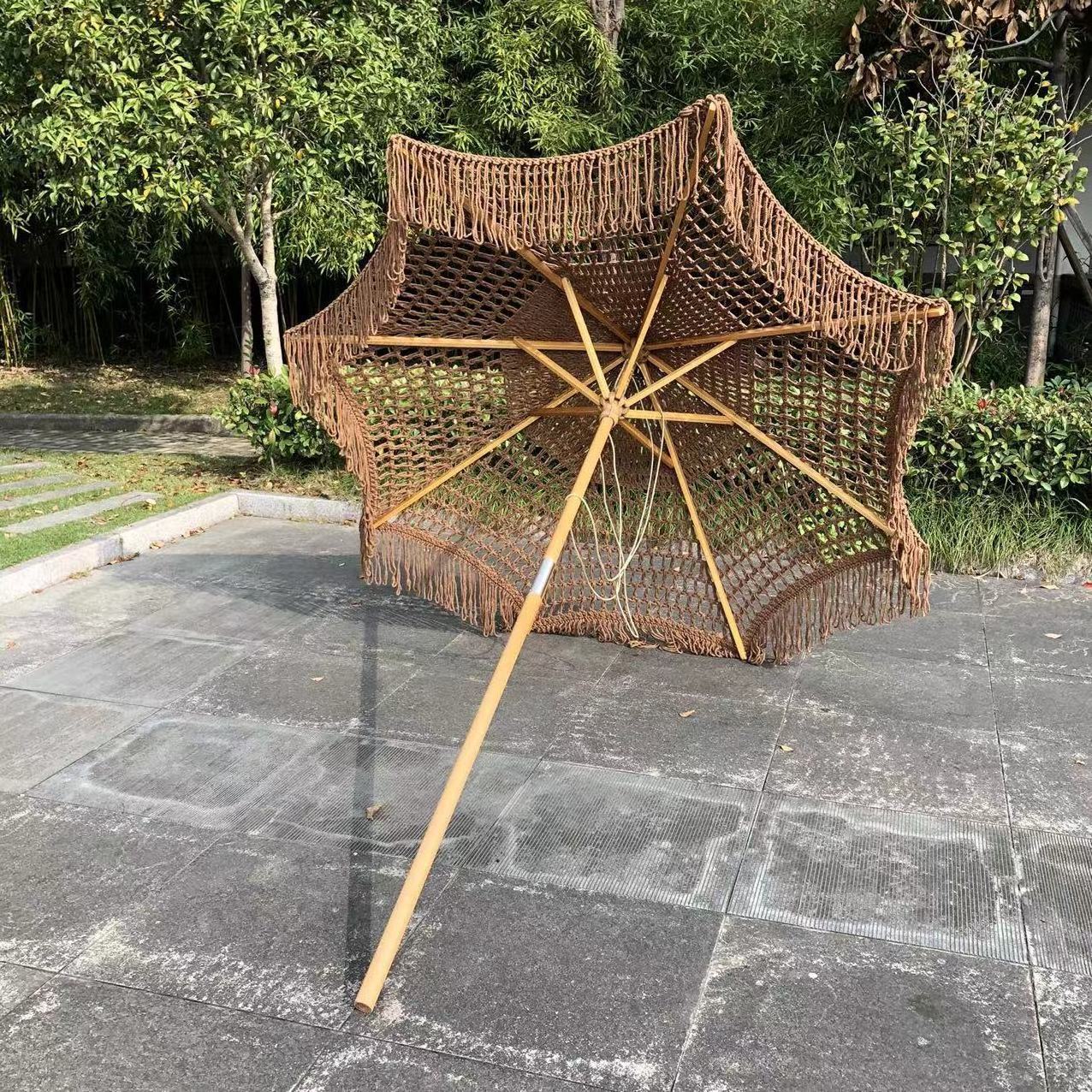 JXT Outdoor sunshade beach umbrella woven umbrella simulation straw mushroom shed outdoor courtyard farmhouse sun umbrella