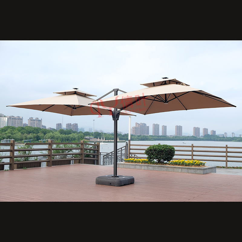 outdoor double solar with LED Light  UV protection aluminum umbrella