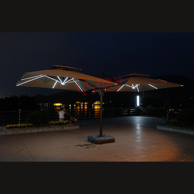 outdoor double solar with LED Light  UV protection aluminum umbrella