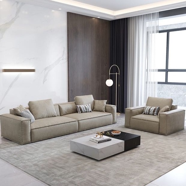 Italian minimalist technical fabric sofa combination Nordic small apartment inline double sofa living room modern simple sofa