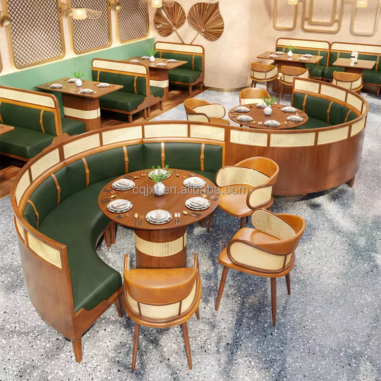 JXT Modern Restaurant Leather Round High Back Sofa Booth Seating Furniture Wooden Dining Tables And Chairs Coffee Shop Chair