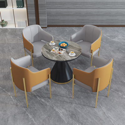 Simple round rock slab Cafe milk tea shop one table four chairs For Hotel lobby reception