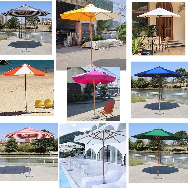 Outdoor parasols solid wood round center column umbrellas cafe stalls courtyard garden small 2.1m, 2.7m commercial umbrella