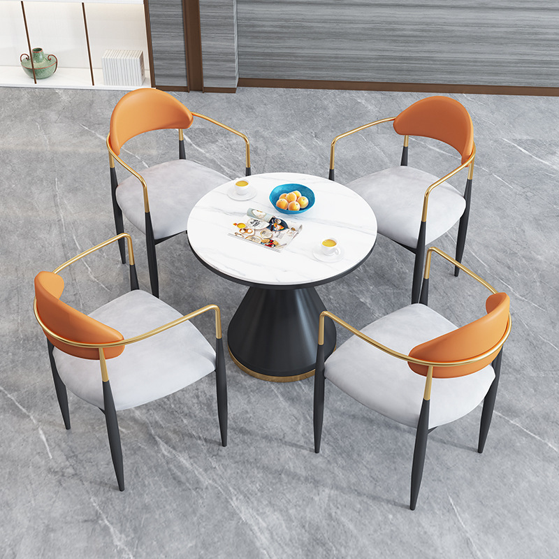 Simple round rock slab Cafe milk tea shop one table four chairs For Hotel lobby reception