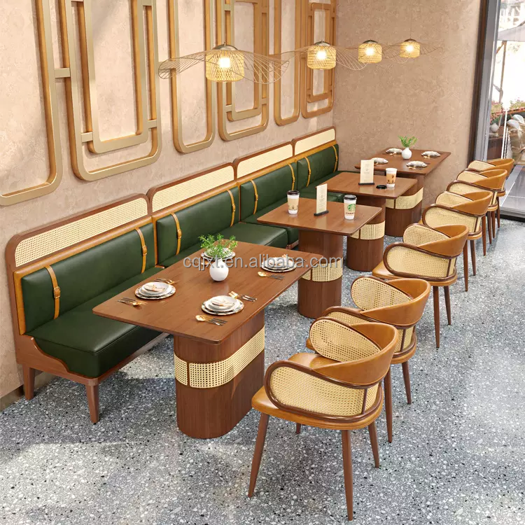 JXT Modern Restaurant Leather Round High Back Sofa Booth Seating Furniture Wooden Dining Tables And Chairs Coffee Shop Chair