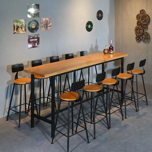 Bar table chair combination bar counter wall high table solid wood bar modern home simple long high table