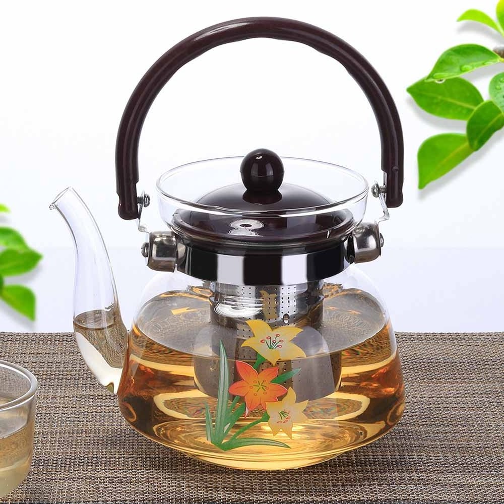 800 Ml Glass Teapot With Infuser And Warmer With  Plastic Cover