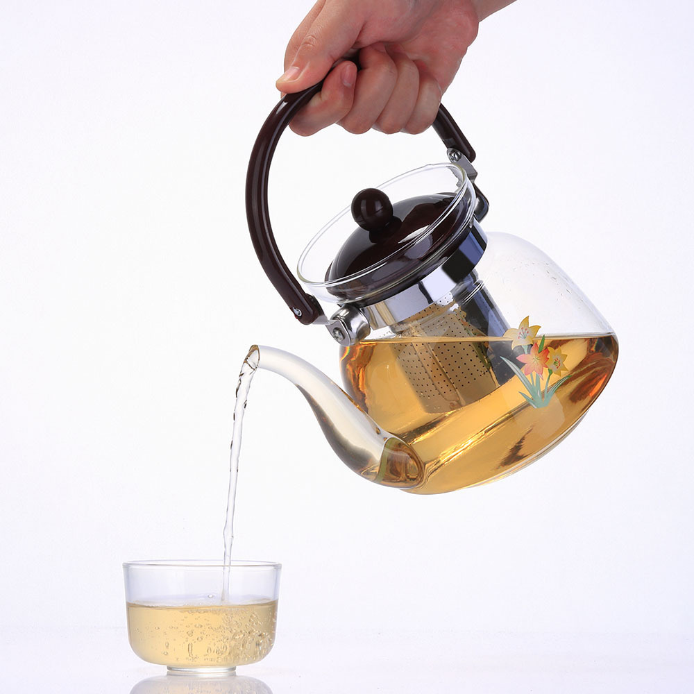 800 Ml Glass Teapot With Infuser And Warmer With  Plastic Cover