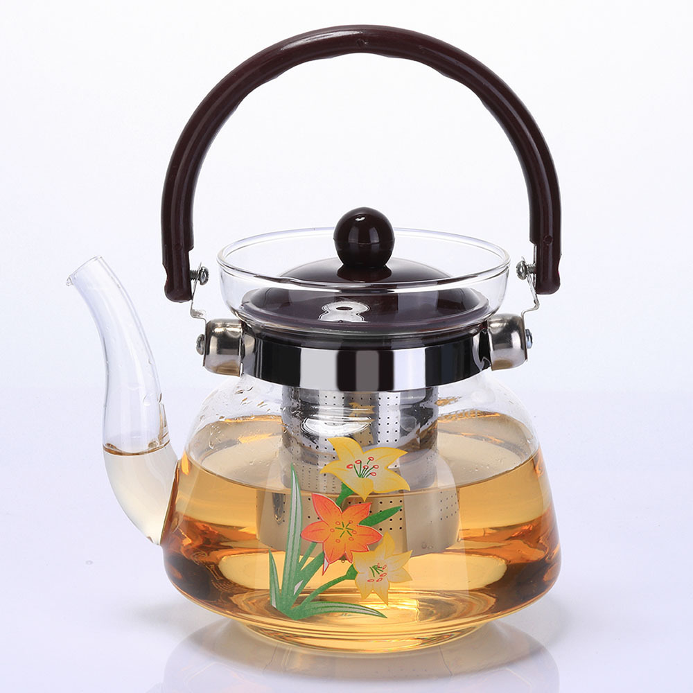 800 Ml Glass Teapot With Infuser And Warmer With  Plastic Cover