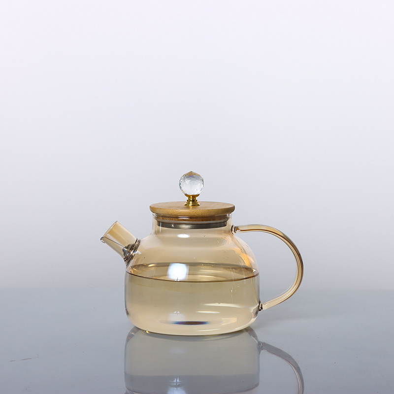 Mini Double Glass Teapot Bamboo Cover Glass Teapot With Steel Strainer Glass kettle