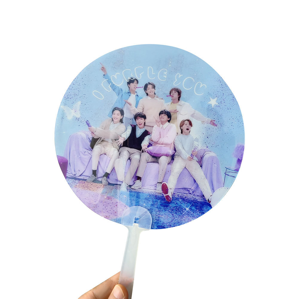 Low MOQ 50PCS Customized Kpop Cheering Transparent Plastic Round Handle PVC Kpop Hand Fan