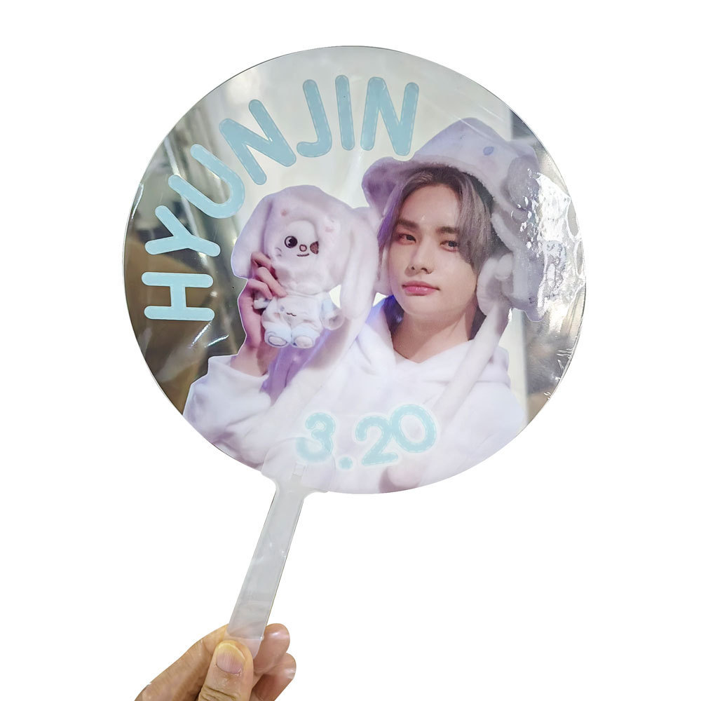 Low MOQ 50PCS Customized Kpop Cheering Transparent Plastic Round Handle PVC Kpop Hand Fan