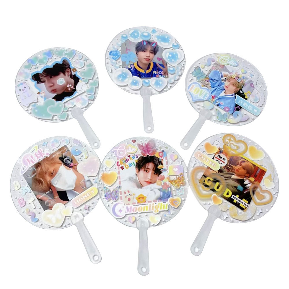 Low MOQ 50PCS Customized Kpop Cheering Transparent Plastic Round Handle PVC Kpop Hand Fan