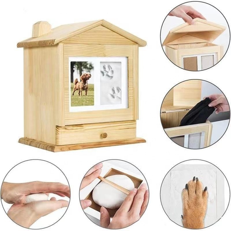 Wood Pet Urn Ashes Box Cremation Pet Ashes Keepsake Memorial Box with Photo Frame Urn for Dogs Cat Ashes Animal Customized Logo