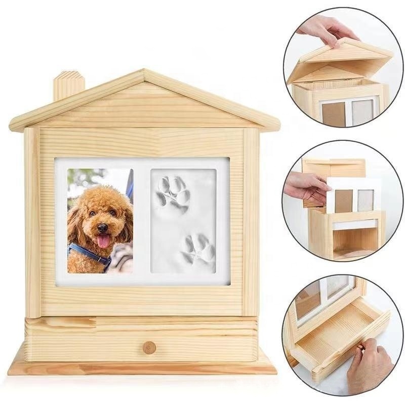 Wood Pet Urn Ashes Box Cremation Pet Ashes Keepsake Memorial Box with Photo Frame Urn for Dogs Cat Ashes Animal Customized Logo