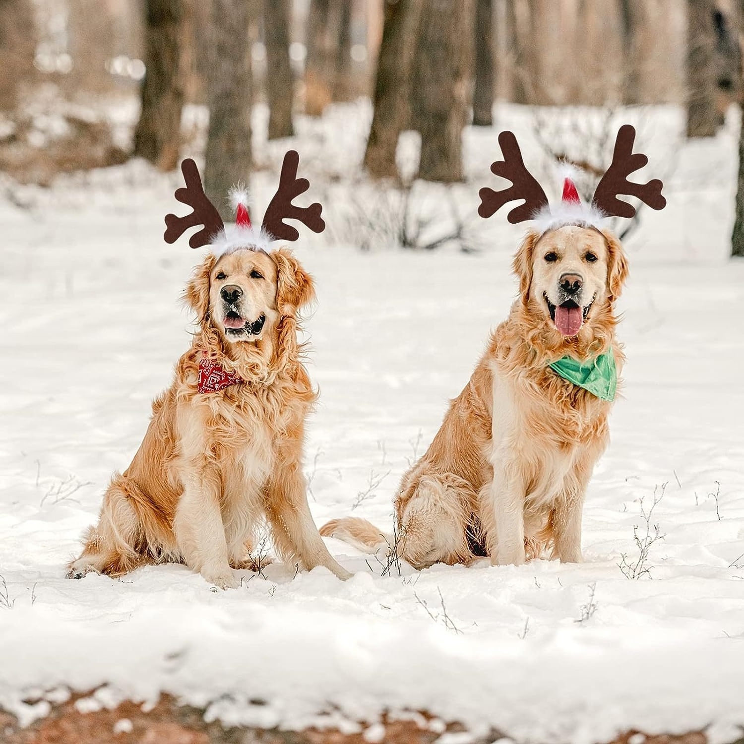 Dog Reindeer Elk Antler Headband with Santa Hat Pet Xmas Costume Hair Loop Headwear Hats for Dogs Cats