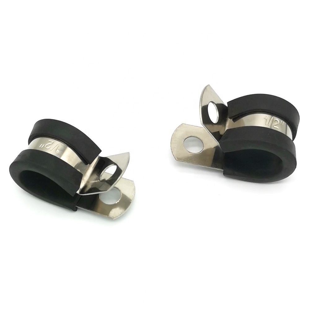 Steel P Type Rubber Lined Cable Hose Clamps Customized SS Auto Cable Pipe Clamp