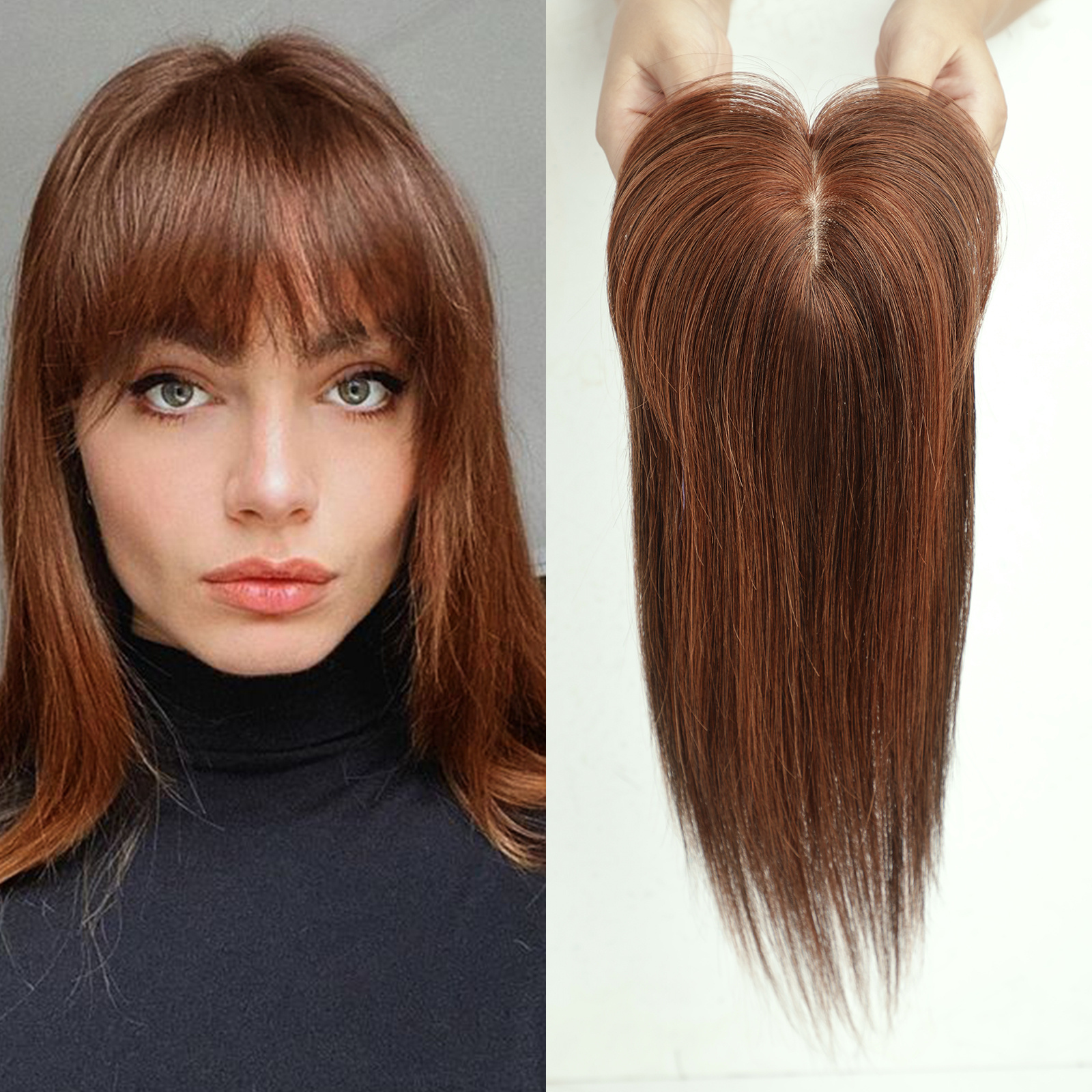 AT Beauty Remy Wig Silk Base Indian Hair Piece Real Straight Human Hair Topper Women Hairpieces