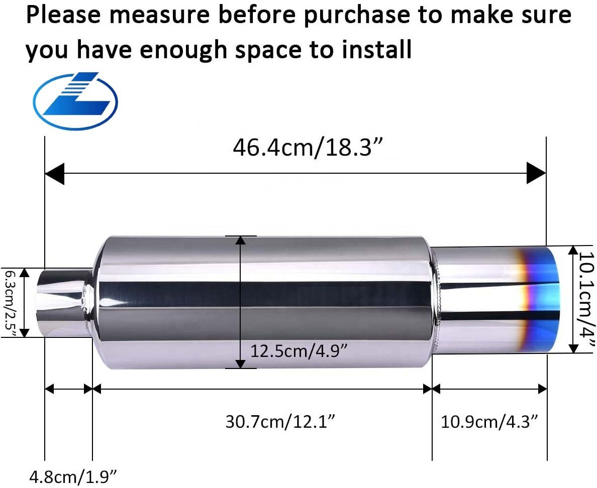 Universal Stainless Steel W/burnt Tip Muffler Exhaust Polished Silencer 2.5