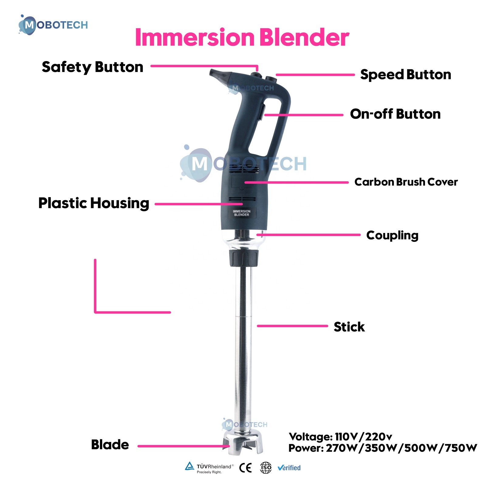 MOBOTECH Electric commercial immersion blender hand stick blender mixer cuisine immersion blender