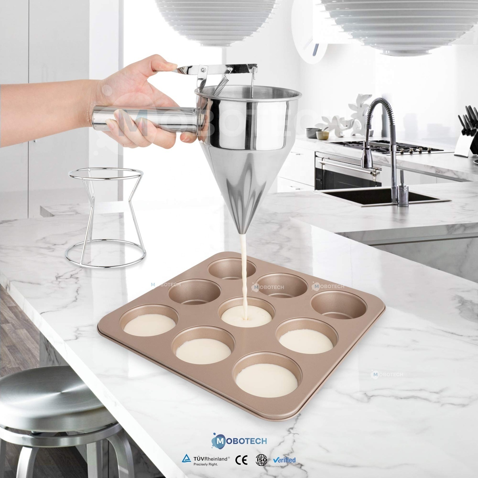 Stainless Steel Manual Liquid Paste Cream Crepe Pancake Batter Powder Dispenser Funnel Filling Machine for Baking