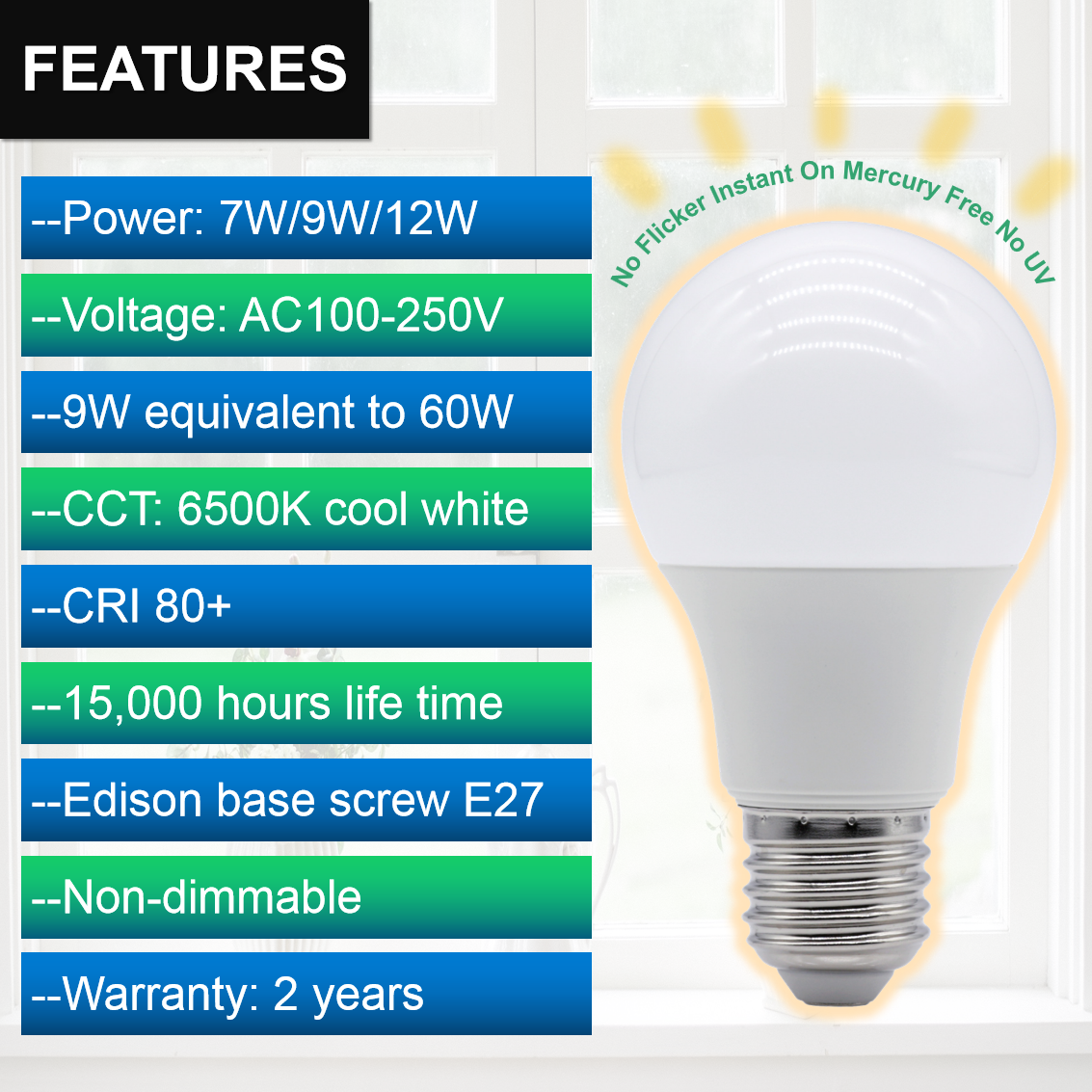 A Type Home Light Bulb A19 A60 7W 9W 12 Watt Stock LED AC100-265V 6500K Cool White Cheap Bulbs Energy Saver LED Light E27