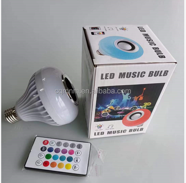 Factory sell  SKD 12W Multi Color LED Dimmable Smart Music Light Bulb with Audio Speaker and Remote Control