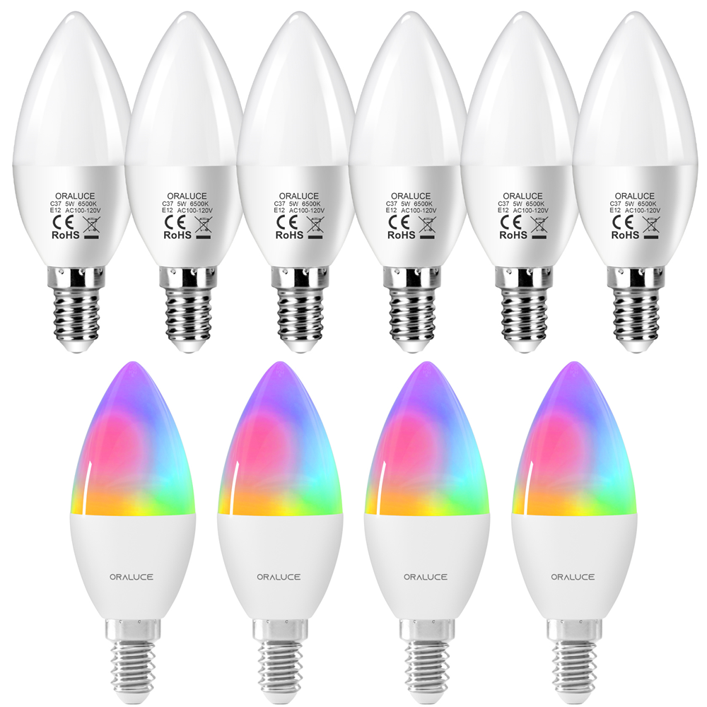 LED Candelabra Light Lamp Smart WIFI Bulb RGB Dimmable Bluetooth Light Bulb 5W E12 Base