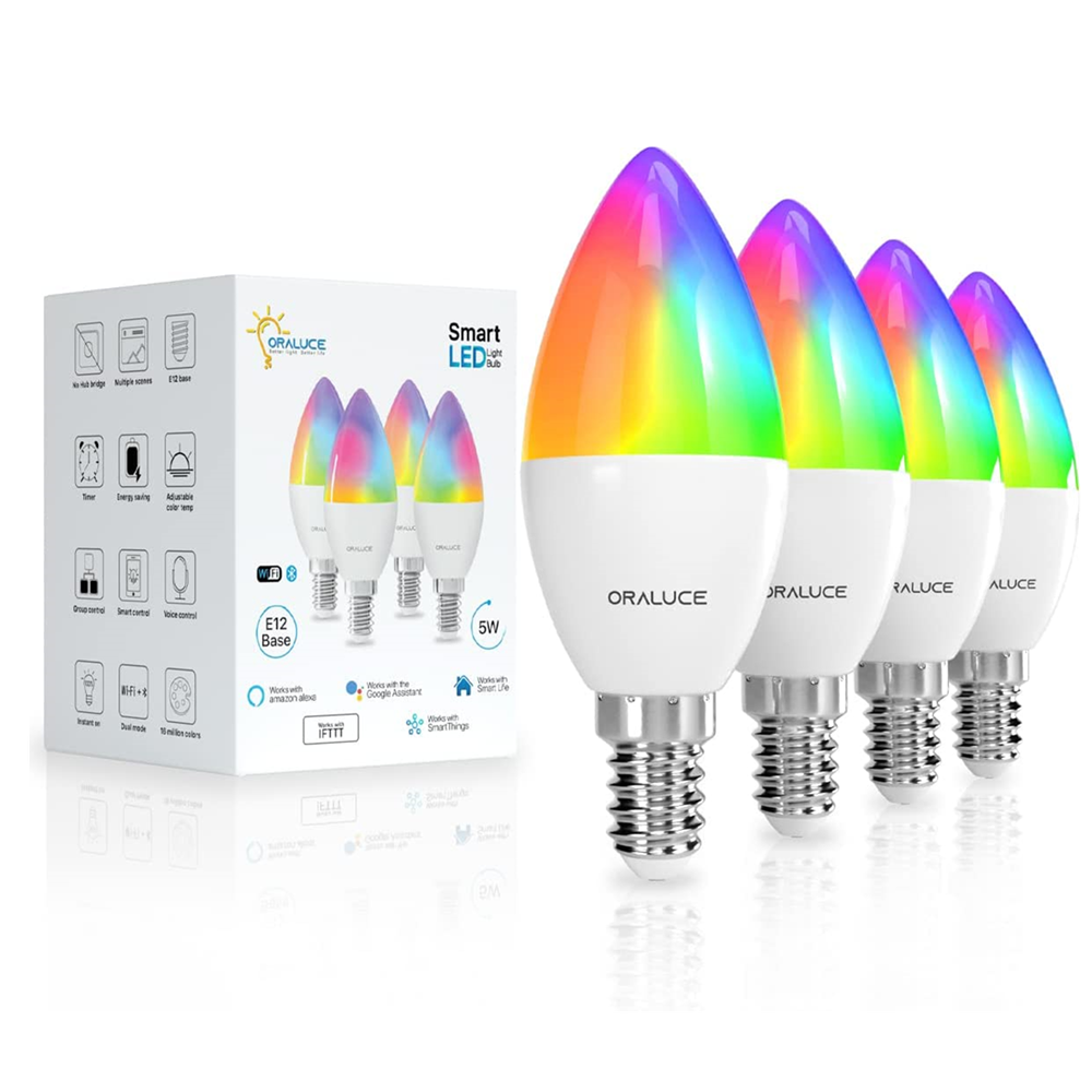 LED Candelabra Light Lamp Smart WIFI Bulb RGB Dimmable Bluetooth Light Bulb 5W E12 Base