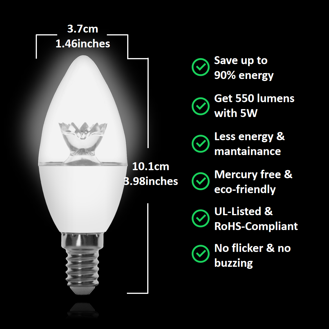 LED Candle Bulb Flame Lamp, Candelabra Bulb with Clear Cover, 5W E14 Chandelier LED Bulb with Light Guide